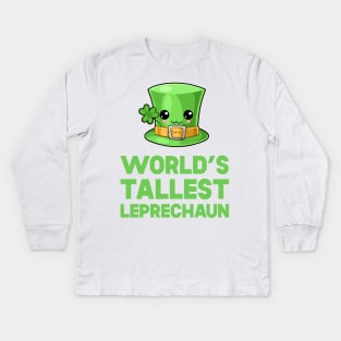 St Patricks Day World's Tallest Leprechaun Kawaii Cute Hat Kids Long Sleeve T-Shirt
